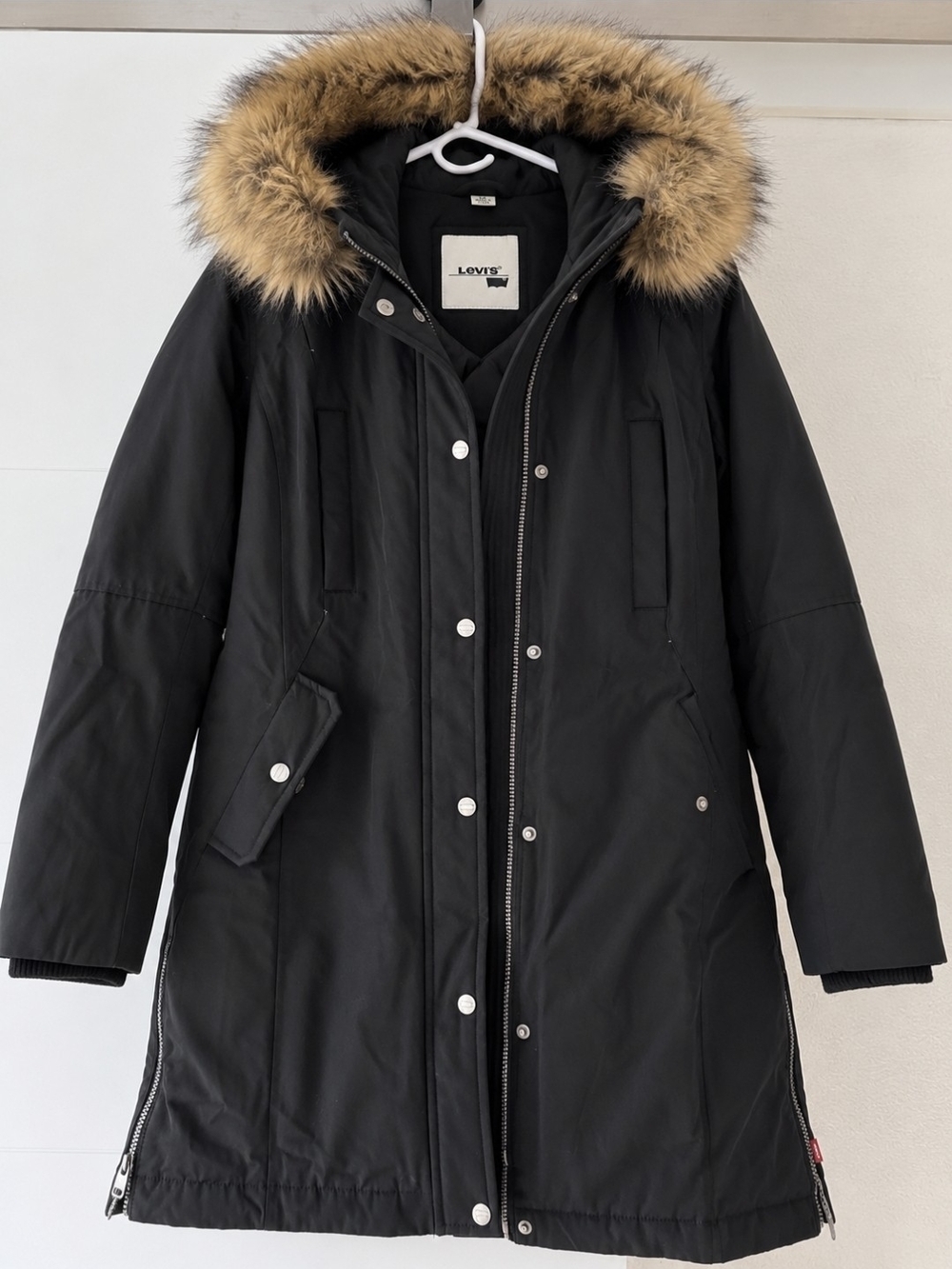Levi's Black Hooded Puffer Coat with Faux Fur Trim